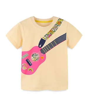 SAPS Guitar Placement Print T-Shirt - Beige