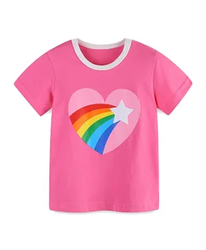 SAPS Rainbow Heart Graphic T-Shirt - Pink