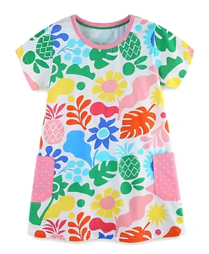 SAPS Floral All Over Printed Short Sleeves Dress - Multicolor