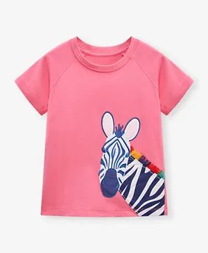 SAPS Zebra Embroidered & Patch T-Shirt - Pink