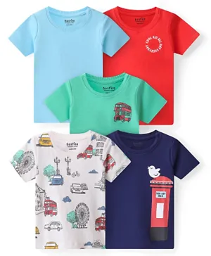 Bonfino 100% Cotton Half Sleeves London Theme Print T-Shirts Pack Of 5 - Multi Color
