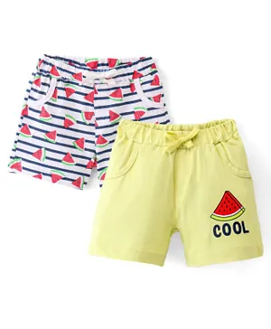 Doodle Poodle 100% Cotton Knit Above Knee Length Shorts Watermelon Print Pack of 2 - White & Yellow