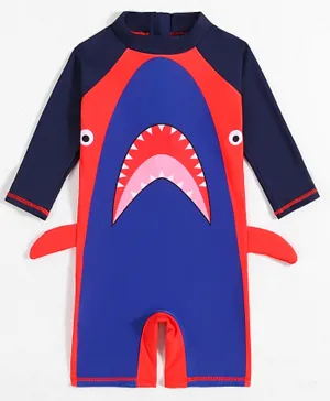 SAPS Shark Printed Quick Drying Legged Swimsuit - Blue/Red/Purple