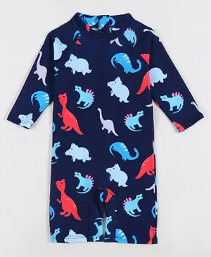 SAPS All Over Dinosaurs Printed Quick Drying Legged Swimsuit - Navy Blue