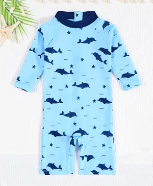 SAPS All Over Dolphins Printed Quick Drying Legged Swimsuit - Blue