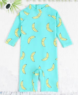 SAPS All Over Bananas Printed Legged Swimsuit - Cyan Green