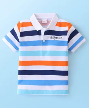 Babyhug Cotton Knit Half Sleeves Striped Polo T-Shirt - Multicolor