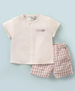 ToffyHouse Half Sleeves Shirt & Shorts Checkered Print - OffWhite