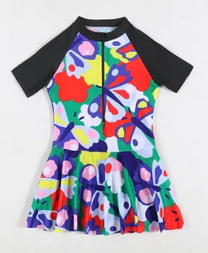SAPS All Over Butterflies Printed Quick Drying Frock Swimsuit - Multi Color