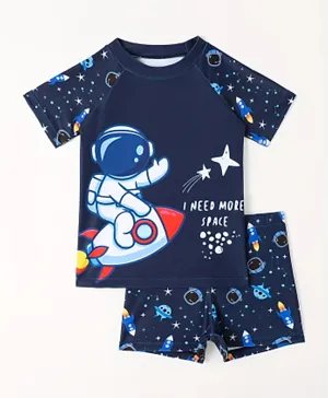 SAPS Space & Astronaut Themed Printed Two Piece Swimsuit - Blue