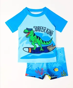 SAPS T-Rex Surfing Graphic Two Piece Swimsuit - Blue