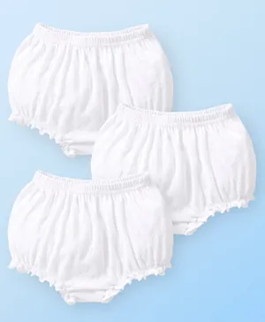 Babyhug 100% Cotton Premium Pointelle Fabric Solid Bloomers Pack of 3 - White