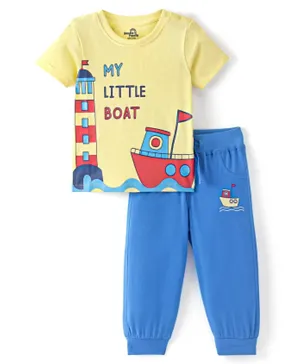 Doodle Poodle 100% Cotton Half  Sleeve T-Shirt & Lounge Pant with Light House Print -Yellow & Blue