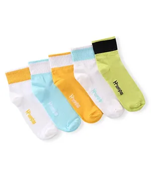 Honeyhap Premium Cotton Bamboo Knit Ankle Length  Socks with Bio Finish Text Design Pack of 5 - Multicolor