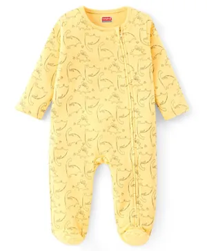 Babyhug Cotton Interlock Knit Full Sleeves Sleepsuit Dino Print - Yellow
