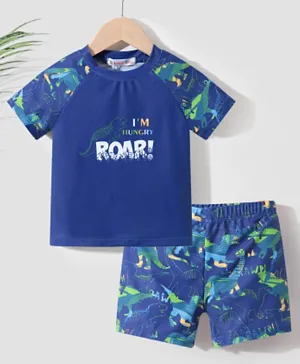 SAPS Hungry Dino Graphic & Printed Two Piece Swimsuit - Blue