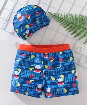 SAPS All Over Sharks & Fishes Printed Swimming Trunks - Blue