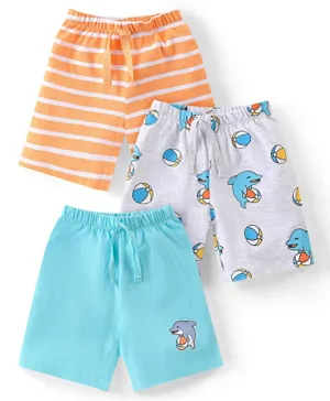 Babyhug Cotton Shorts Striped & Dolphin Print Pack of 3 - Multicolor