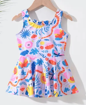 سابس - بدلة سباحة بتصميم فستان بطبعة النباتات والحيوانات - متعدد الألوان