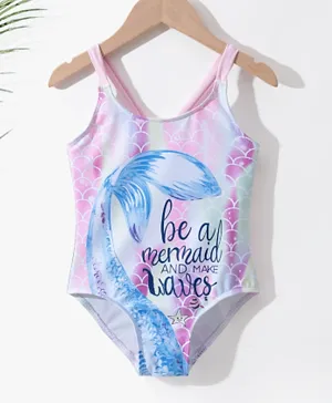 SAPS Mermaid AOP Quick Dry V Cut Swimsuit - Pink/Blue/Violet