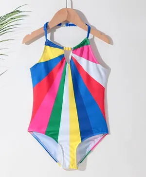 SAPS Striped Quick Dry V Cut Swimsuit - Multi Color