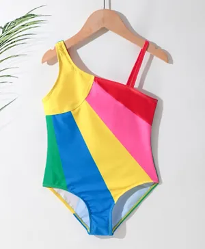 SAPS Rainbow Striped Quick Dry V Cut Swimsuit - Multi Color