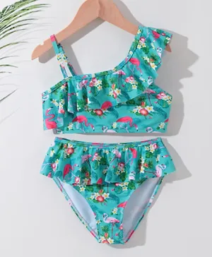 SAPS Flamingo Printed Two Piece Swimsuit - Green