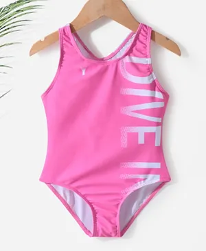 SAPS Dive In Graphic Quick Dry V Cut Swimsuit - Fushcia Pink