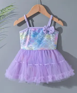 SAPS All Over Scales Print Bow Detailed Frock Swimsuit - Purple