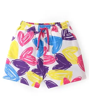 Pine Kids Terry Knit Mid Thigh Length  Shorts Heart Print - Multicolour