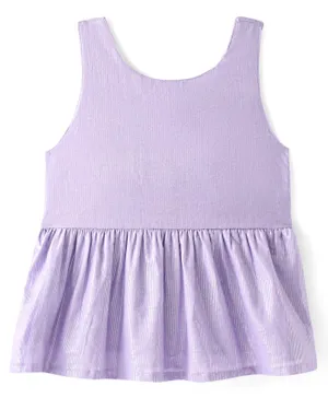 Babyhug Cotton Lurex Woven Sleeveless Solid Top with Bow Corsage - Purple