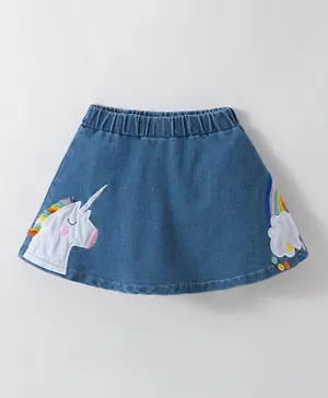 SAPS Unicorn & Rainbow Patch Denim Skirt - Blue