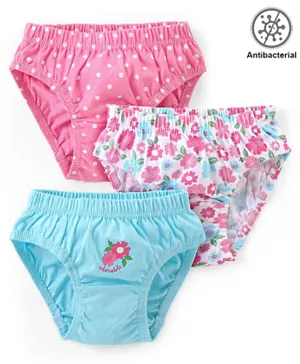 Babyhug 100% Cotton Knit Antibacterial Panties with Polka Dots & Floral Print Pack Of 3 - Pink White & Blue