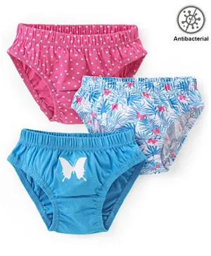 Babyhug 100% Cotton Antibacterial Panties Butterfly & Polka Dots Print Pack Of 3 - Blue & Pink