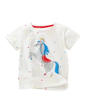 SAPS Cotton All Over Dots Print With Horse Graphic T-Shirt - White