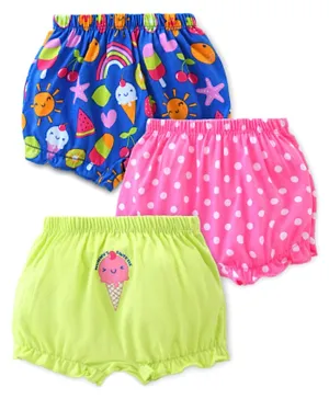 Babyhug 100% Cotton Mid Thigh Length Bloomers Ice Cream & Polka Dots Print Pack of 3 - Multicolor