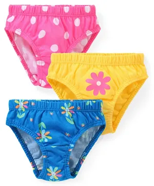 Babyhug 100% Cotton Panties Floral & Polka Dots Print Pack of 3 - Blue/Pink/Yellow
