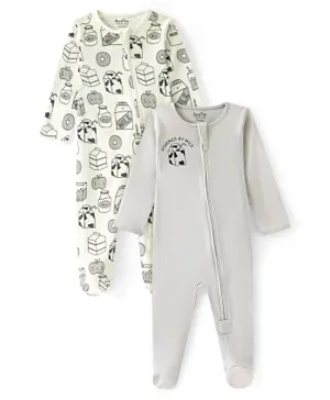 Bonfino 100% Cotton Full Sleeves Sleep Suits Pack Of 2- Grey & Off White