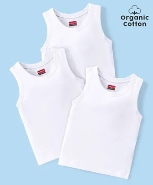 Babyhug 100% Organic Cotton Knit Sleeveless Solid Vests Pack of 3 - White