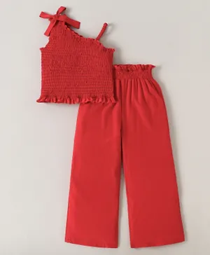 SAPS Solid Asymmetrical Neck Top & Bottoms Co-ord Set - Red