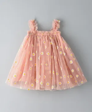 Plushbabies Floral Frilly Frock - Peach