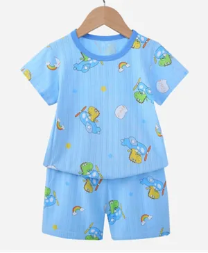 SAPS All Over Dino Print Co-ord Night Suit - Blue