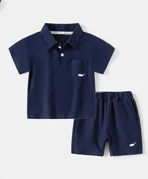 SAPS Whale Graphic Polo Shirt & Shorts Co-ord Set - Navy Blue