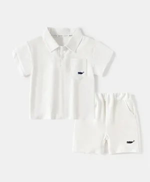 SAPS Whale Graphic Polo Shirt & Shorts Co-ord Set - White