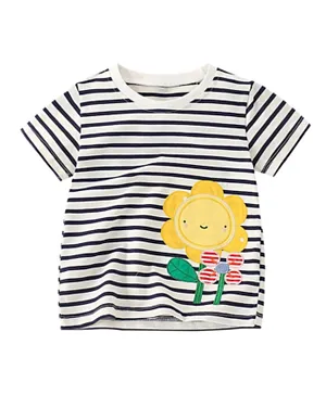 SAPS Sunflower Embroidered & Striped Short Sleeves T-Shirt - Multicolor