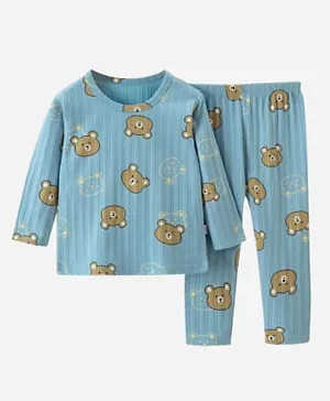 SAPS All Over Bear Print Cotton Pyjama Set - Blue