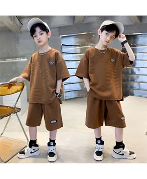 SAPS Patched T-Shirt & Shorts Co-ord Set - Brown