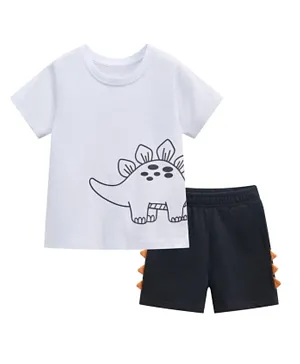 SAPS Dino Graphic T-Shirt & Shorts Set - White & Black