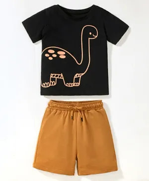 SAPS Dino Graphic T-Shirt & Shorts Set - Black & Brown