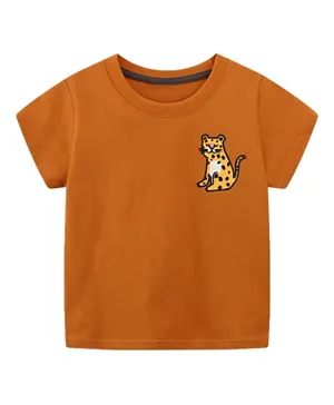 SAPS Leopard Graphic Cotton T-shirt - Brown